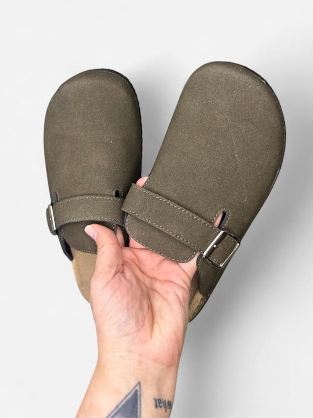 NWOT Women’s Olive Slip-On Buckle Clog - Picture 3 of 7